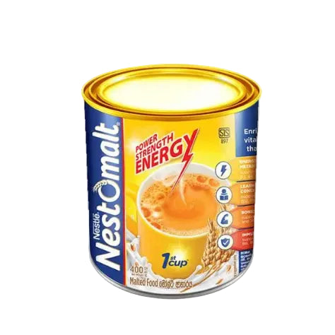 Nestle Nestomalt energy drink mix can on a white background