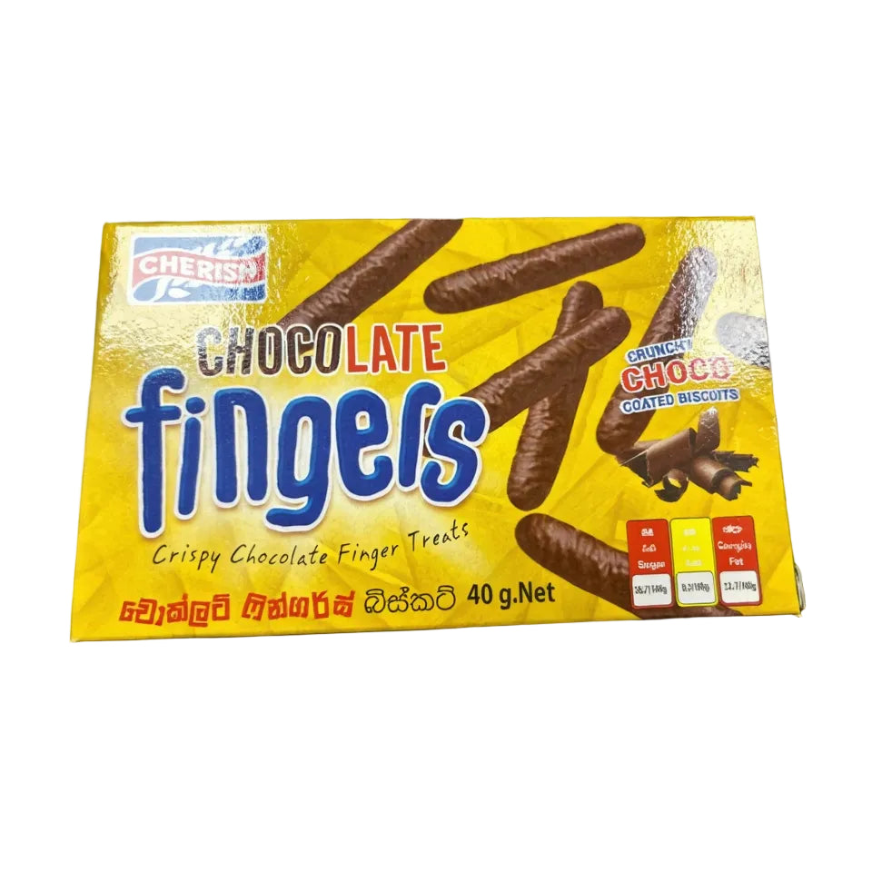 Box of Chocolatier Chocolate Fingers cookies on a dark surface