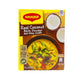 Maggi Real Coconut Milk Powder packaging with a bowl of curry and coconuts on a white background