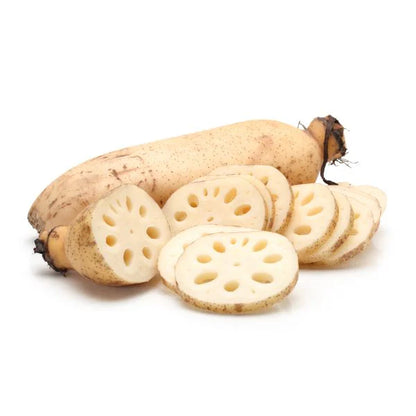 Sliced lotus root on a white background