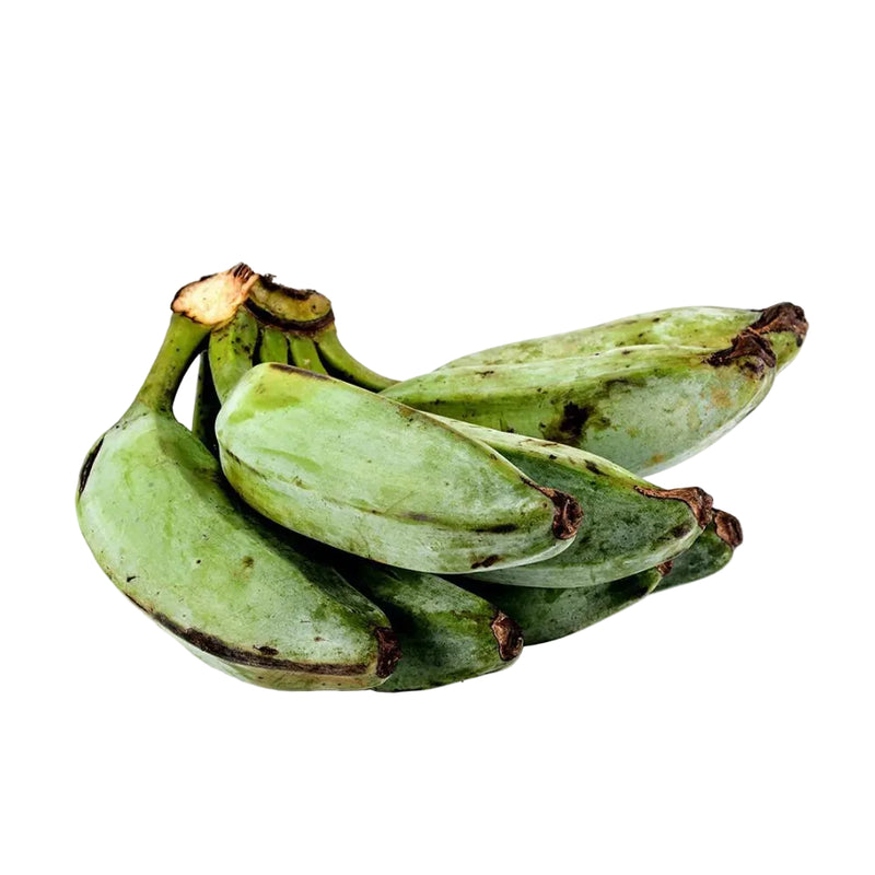 Green bananas on a white background