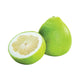Green pomelo fruit and half-cut pomelo on a white background