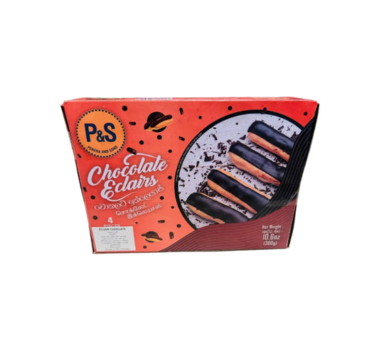 Box of Pyrena & Sons Chocolate Eclairs on a wooden surface