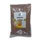 Packaged red raw rice with a label on a white background